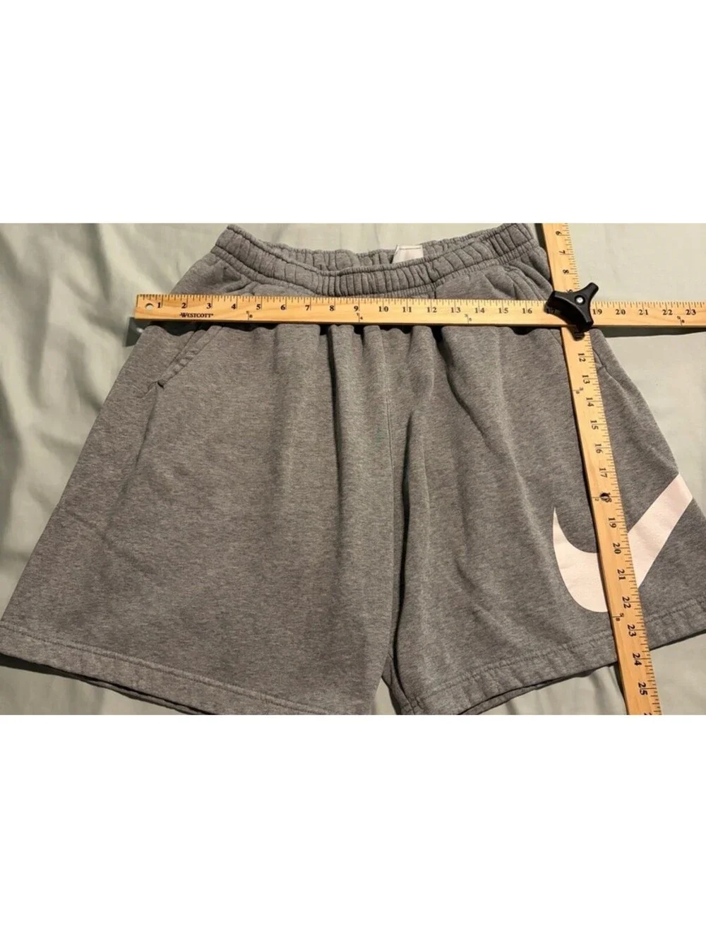 Nike Sweat Shorts Mens Large Gray/White Logo Pull On Drawstring Cotton Blend